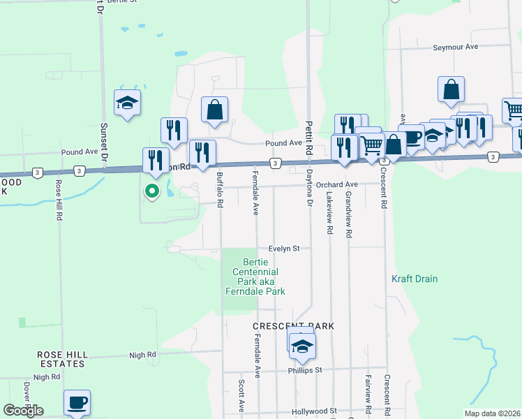 map of restaurants, bars, coffee shops, grocery stores, and more near in Fort Erie