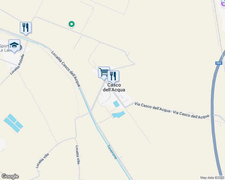 map of restaurants, bars, coffee shops, grocery stores, and more near 30 Località Casco dell'Acqua in Casco Dell'acqua