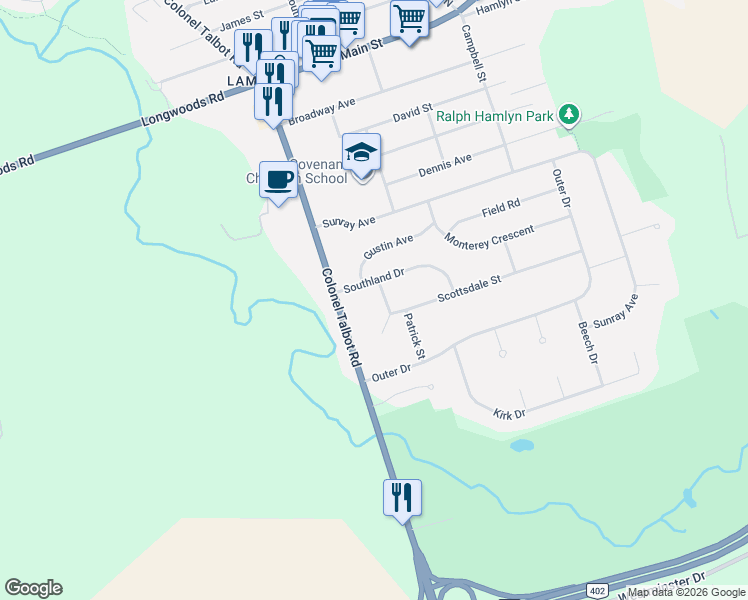 map of restaurants, bars, coffee shops, grocery stores, and more near 1 Scottsdale Street in London