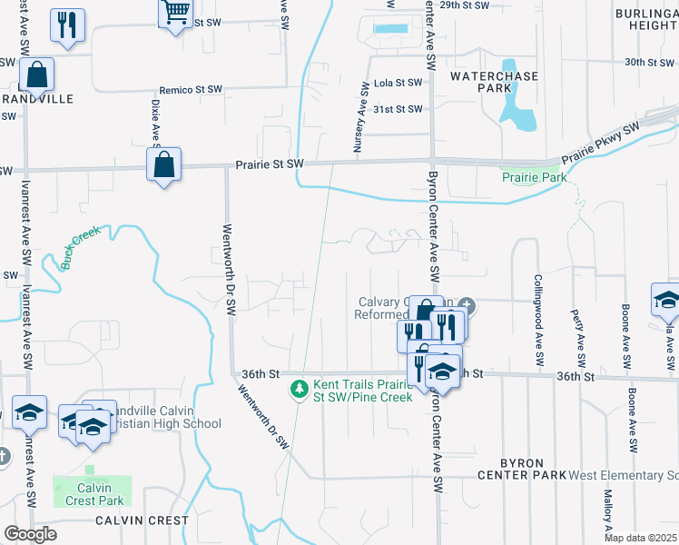 map of restaurants, bars, coffee shops, grocery stores, and more near 3407 Goodman Avenue Southwest in Wyoming