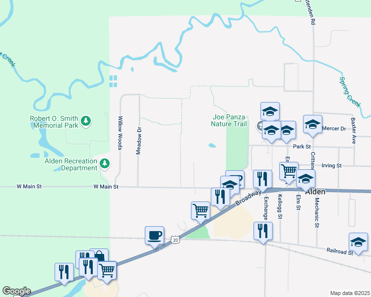 map of restaurants, bars, coffee shops, grocery stores, and more near 1603 Homecourt in Alden