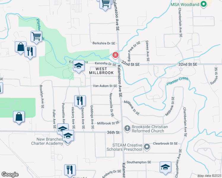 map of restaurants, bars, coffee shops, grocery stores, and more near 1512 Van Auken Street Southeast in Grand Rapids
