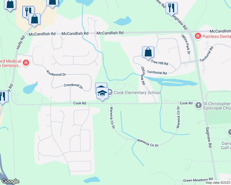 map of restaurants, bars, coffee shops, grocery stores, and more near 4433 East Cook Road in Grand Blanc
