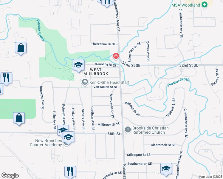 map of restaurants, bars, coffee shops, grocery stores, and more near 1512 Van Auken Street Southeast in Grand Rapids