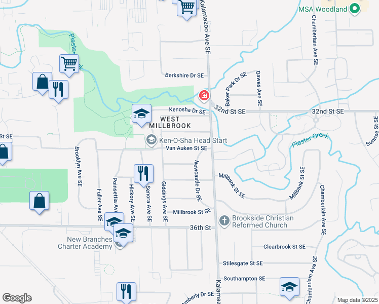 map of restaurants, bars, coffee shops, grocery stores, and more near 1512 Van Auken Street Southeast in Grand Rapids
