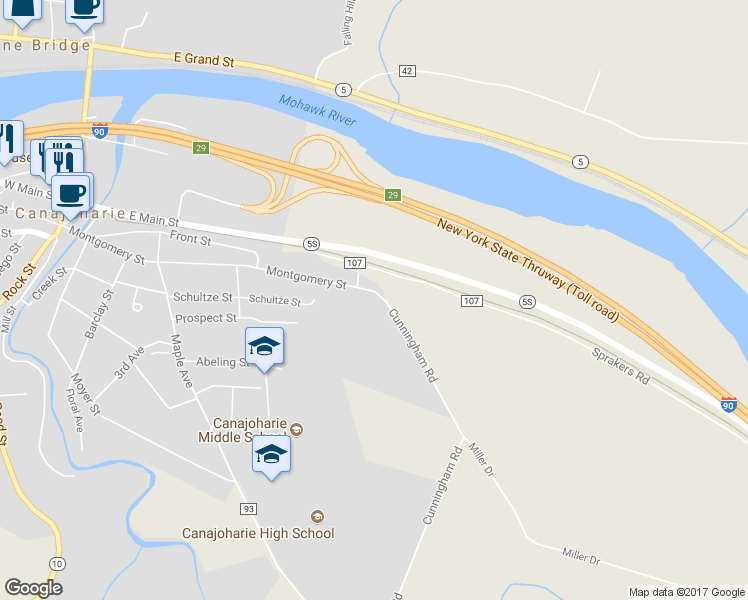 map of restaurants, bars, coffee shops, grocery stores, and more near 172 Montgomery Street in Canajoharie