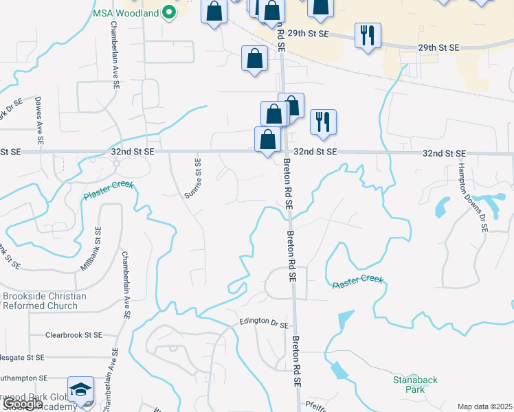 map of restaurants, bars, coffee shops, grocery stores, and more near 3395 Pheasant Ridge Avenue Southeast in Kentwood