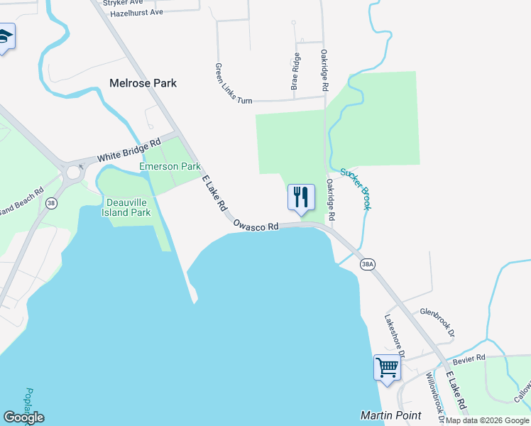 map of restaurants, bars, coffee shops, grocery stores, and more near 6796 East Lake Road in Auburn