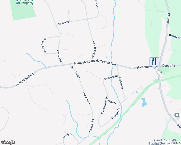 map of restaurants, bars, coffee shops, grocery stores, and more near 14 Eastman Drive in Derry