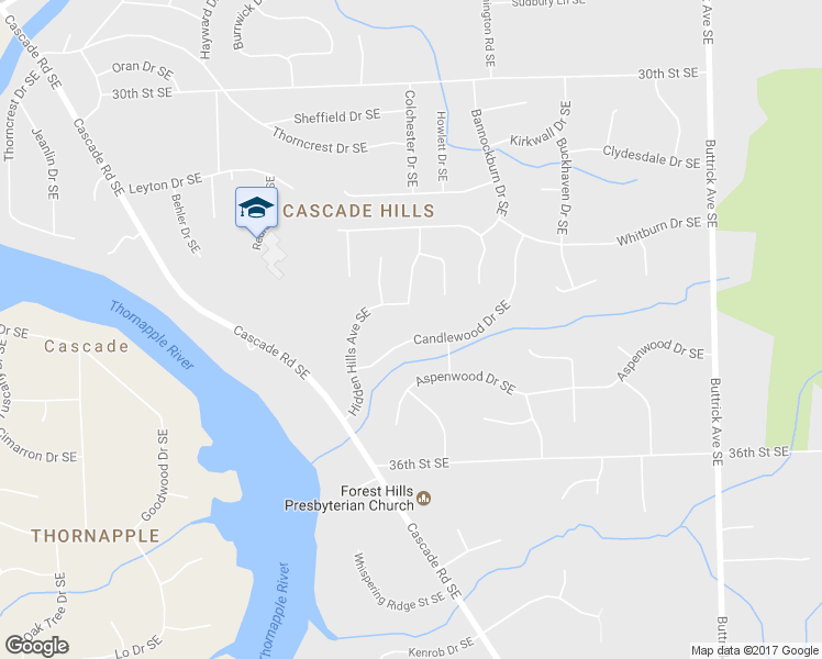 map of restaurants, bars, coffee shops, grocery stores, and more near 7525 Candlewood Drive Southeast in Grand Rapids
