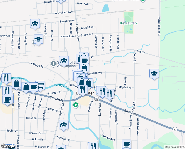 map of restaurants, bars, coffee shops, grocery stores, and more near 23 Pleasant Avenue in Lancaster