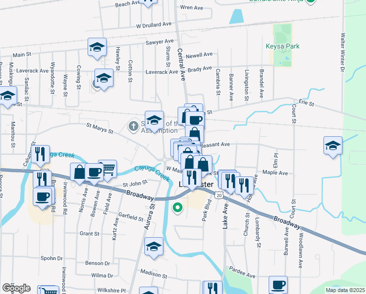map of restaurants, bars, coffee shops, grocery stores, and more near 1 Pleasant Avenue West in Lancaster