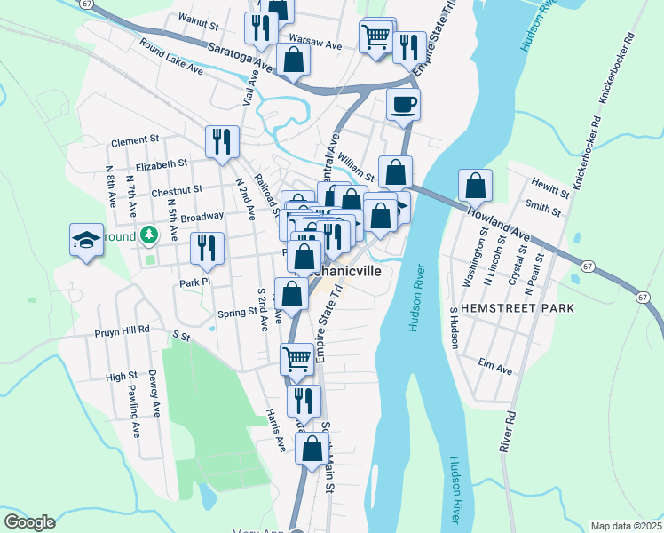 map of restaurants, bars, coffee shops, grocery stores, and more near in Mechanicville