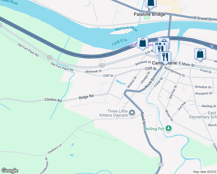 map of restaurants, bars, coffee shops, grocery stores, and more near 10 Shaper Avenue in Canajoharie