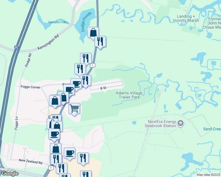map of restaurants, bars, coffee shops, grocery stores, and more near 32 B Street in Seabrook