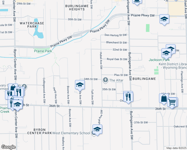 map of restaurants, bars, coffee shops, grocery stores, and more near 3332 Taft Avenue Southwest in Wyoming