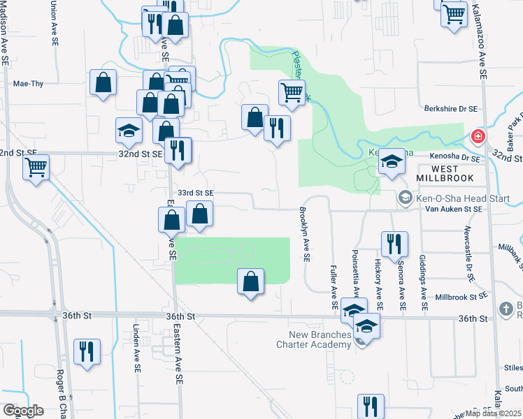 map of restaurants, bars, coffee shops, grocery stores, and more near 1016 33rd Street Southeast in Grand Rapids