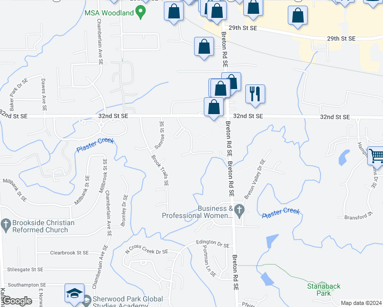 map of restaurants, bars, coffee shops, grocery stores, and more near 3291-3325 Pheasant Ridge Ave SE in Kentwood