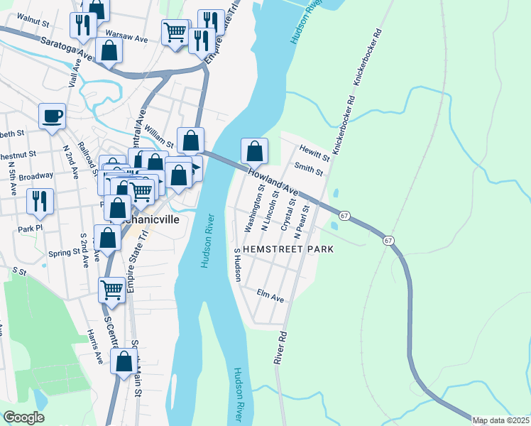 map of restaurants, bars, coffee shops, grocery stores, and more near 15 Hemstreet Avenue in Mechanicville