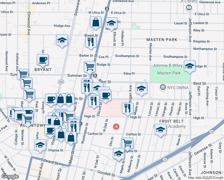 map of restaurants, bars, coffee shops, grocery stores, and more near in Erie County