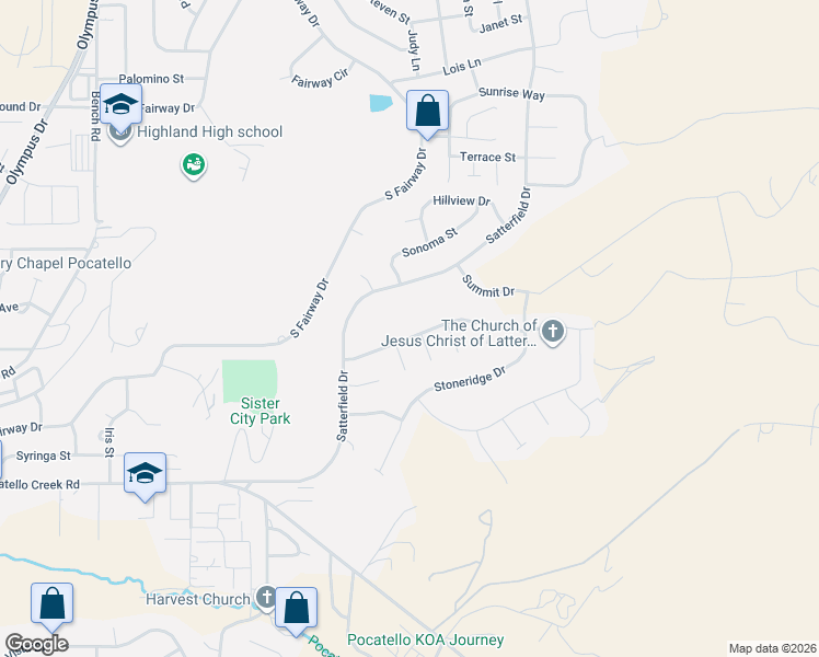 map of restaurants, bars, coffee shops, grocery stores, and more near 2640 Michelle Street in Pocatello