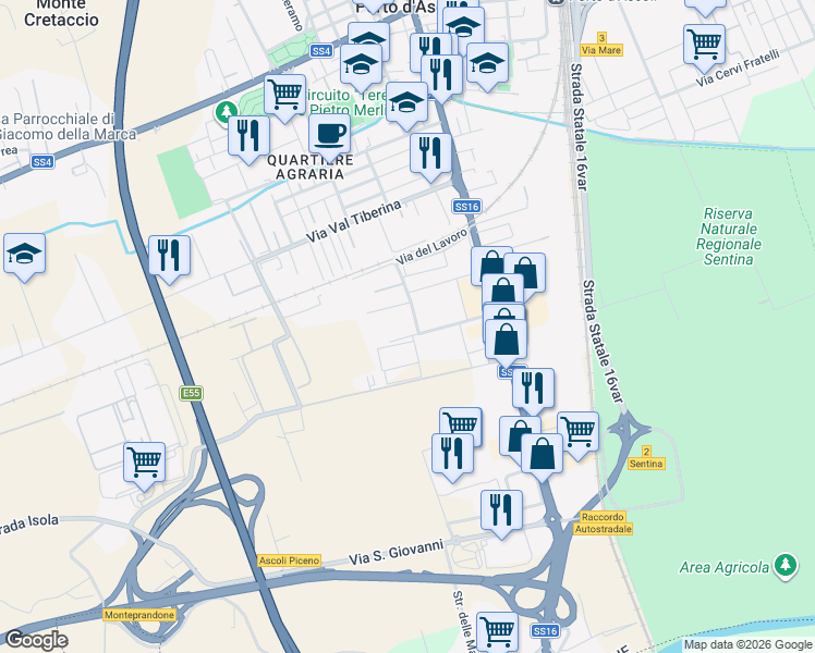 map of restaurants, bars, coffee shops, grocery stores, and more near 1 Via del Lavoro in San Benedetto del Tronto