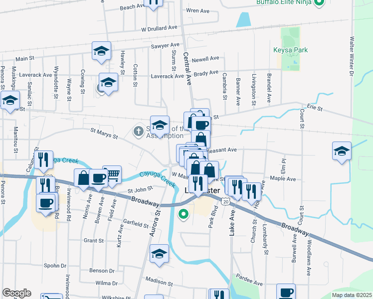 map of restaurants, bars, coffee shops, grocery stores, and more near 1 Pleasant Avenue in Lancaster