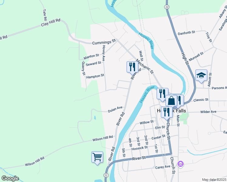 map of restaurants, bars, coffee shops, grocery stores, and more near 2 Scott Street in Hoosick Falls