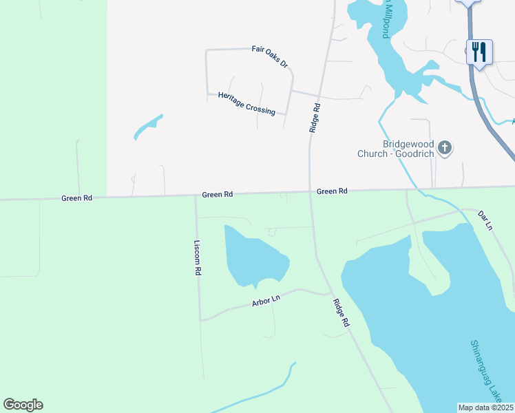 map of restaurants, bars, coffee shops, grocery stores, and more near 9480 Green Road in Goodrich