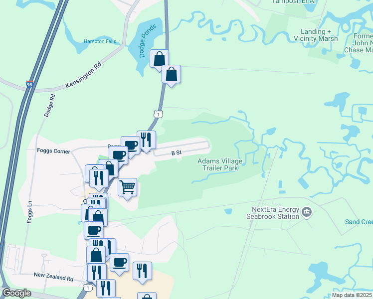 map of restaurants, bars, coffee shops, grocery stores, and more near 32 B Street in Seabrook