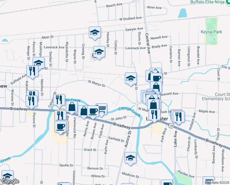 map of restaurants, bars, coffee shops, grocery stores, and more near 58 Saint Marys Street in Lancaster
