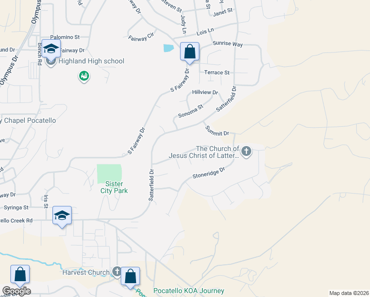 map of restaurants, bars, coffee shops, grocery stores, and more near 2640 Michelle Street in Pocatello