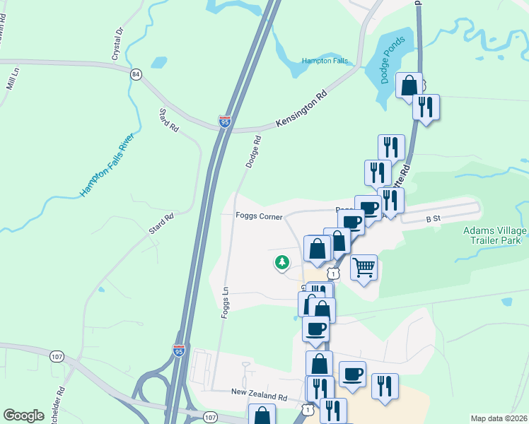 map of restaurants, bars, coffee shops, grocery stores, and more near 23 Foggs Corner in Seabrook