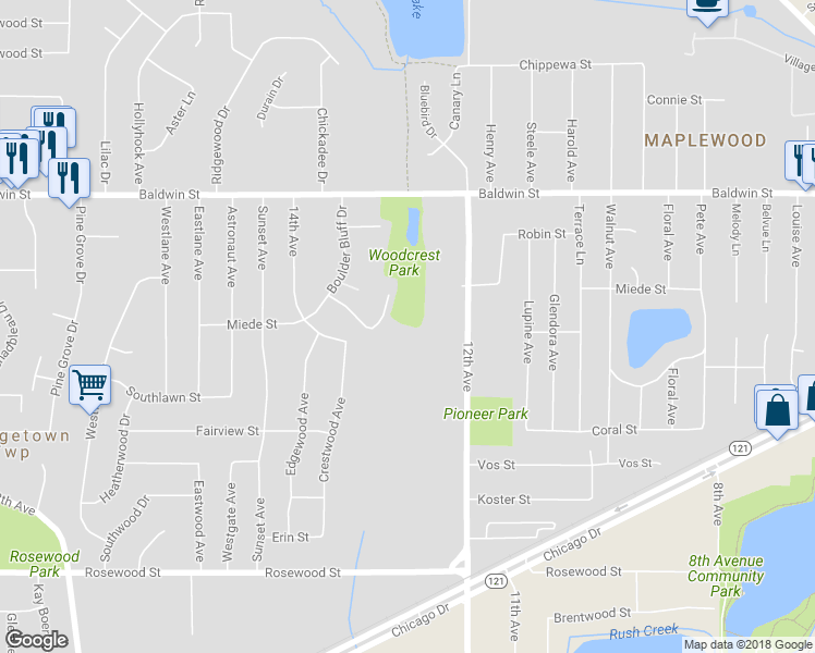 map of restaurants, bars, coffee shops, grocery stores, and more near 7351 12th Avenue in Georgetown Township