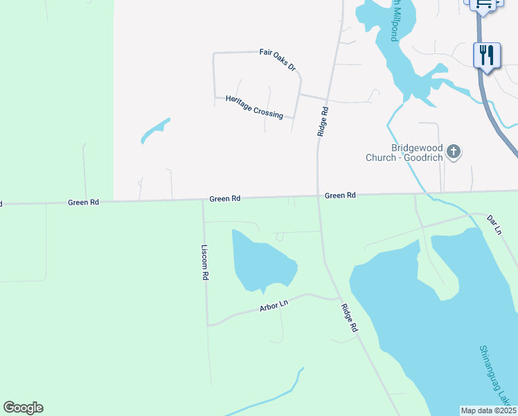 map of restaurants, bars, coffee shops, grocery stores, and more near 9480 Green Road in Goodrich