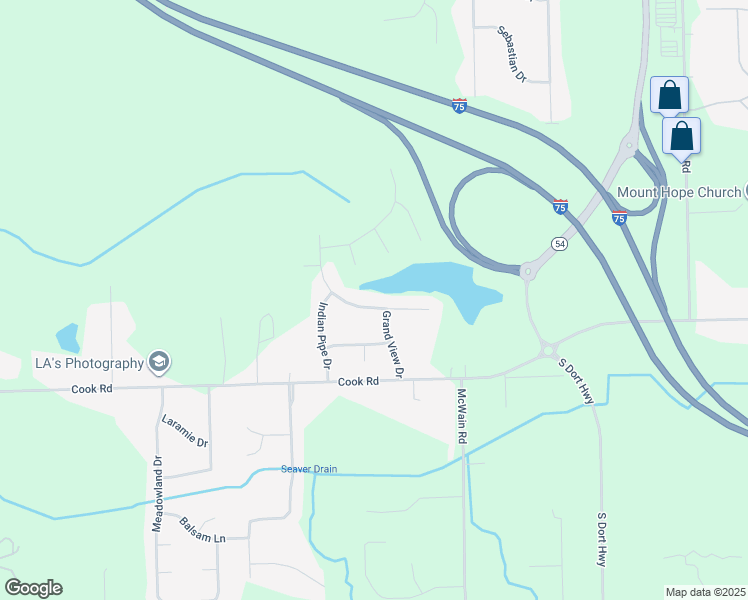 map of restaurants, bars, coffee shops, grocery stores, and more near 2297 Lake Ridge Drive in Grand Blanc
