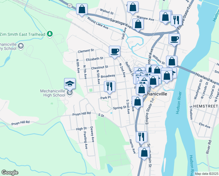 map of restaurants, bars, coffee shops, grocery stores, and more near 515 Park Avenue in Mechanicville