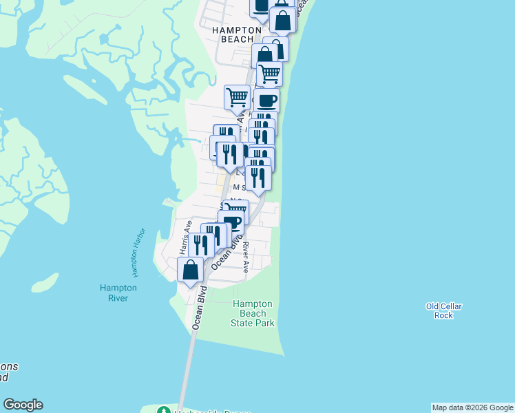 map of restaurants, bars, coffee shops, grocery stores, and more near 2 Bradford Avenue in Hampton