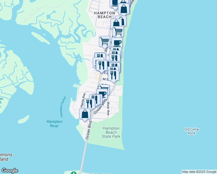 map of restaurants, bars, coffee shops, grocery stores, and more near in Hampton