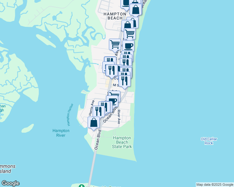 map of restaurants, bars, coffee shops, grocery stores, and more near in Hampton