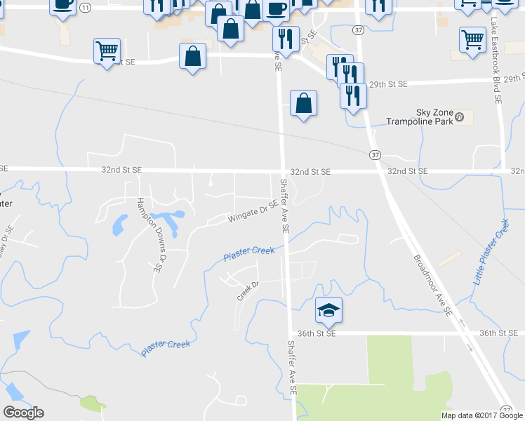 map of restaurants, bars, coffee shops, grocery stores, and more near 3151 Wingate Drive Southeast in Kentwood