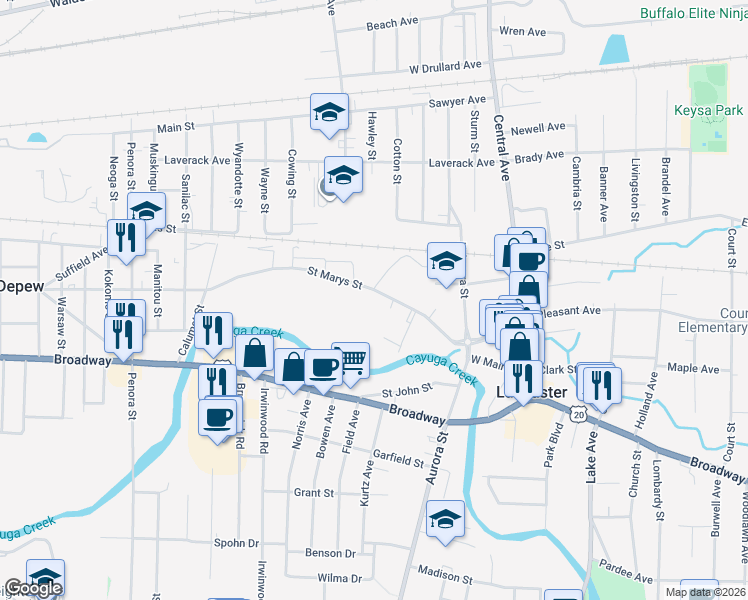 map of restaurants, bars, coffee shops, grocery stores, and more near 58 Saint Marys Street in Lancaster