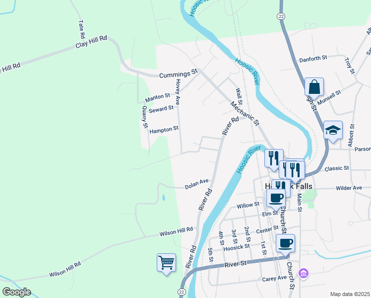 map of restaurants, bars, coffee shops, grocery stores, and more near 2 Scott Street in Hoosick Falls