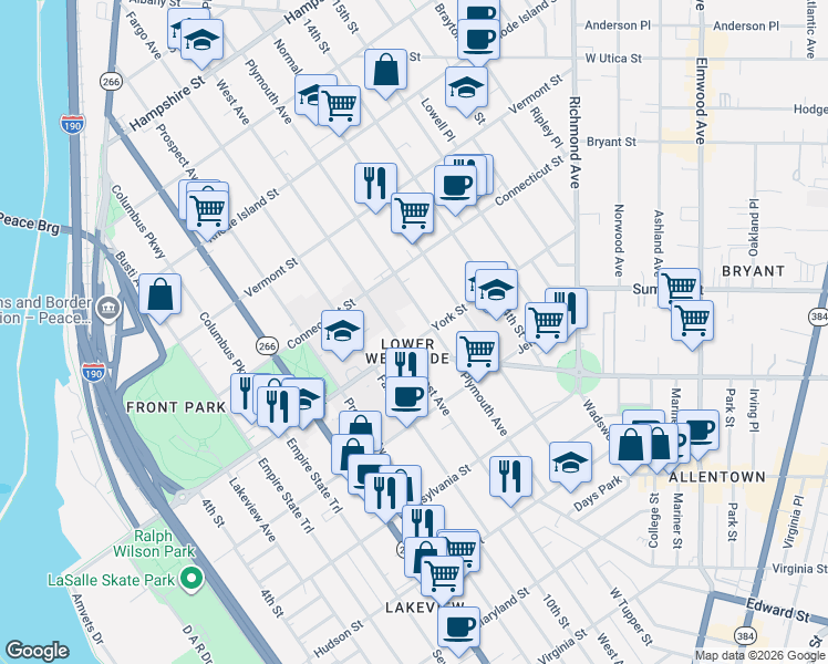 map of restaurants, bars, coffee shops, grocery stores, and more near 396 Porter Avenue in Buffalo
