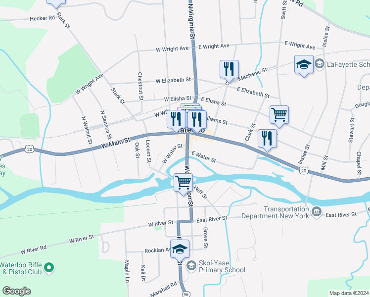 map of restaurants, bars, coffee shops, grocery stores, and more near 36-48 Highway 96 in Waterloo
