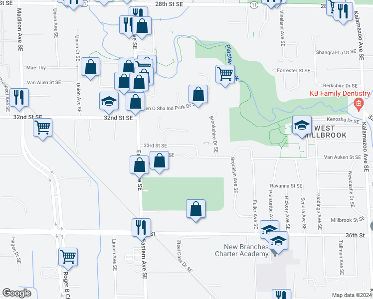 map of restaurants, bars, coffee shops, grocery stores, and more near 1000 33rd Street Southeast in Grand Rapids
