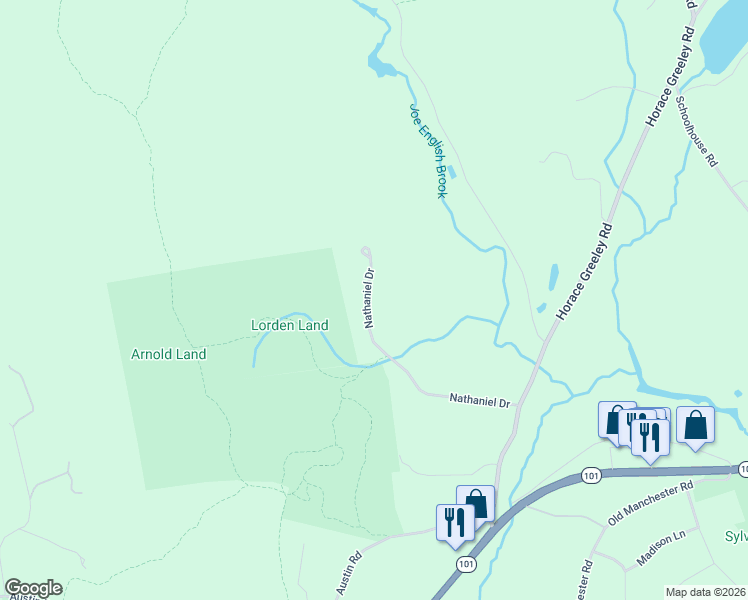 map of restaurants, bars, coffee shops, grocery stores, and more near 19 Nathaniel Drive in Amherst
