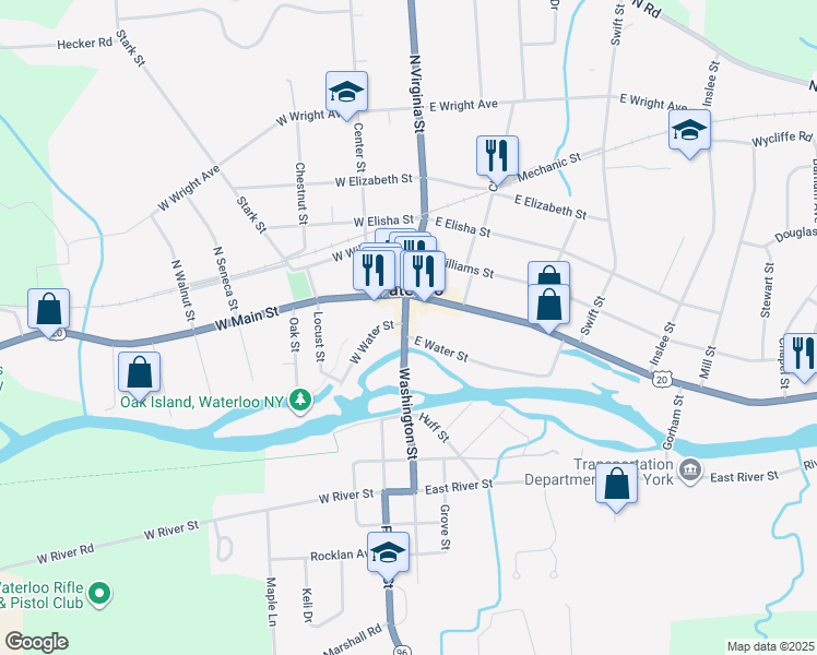 map of restaurants, bars, coffee shops, grocery stores, and more near 36 Highway 96 in Waterloo
