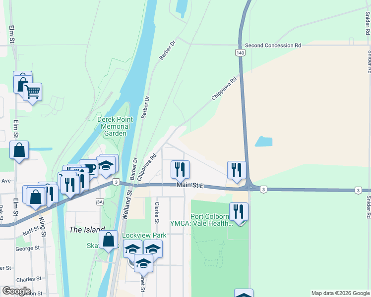 map of restaurants, bars, coffee shops, grocery stores, and more near in Port Colborne