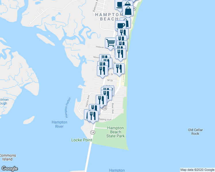 map of restaurants, bars, coffee shops, grocery stores, and more near 73 N Street in Hampton
